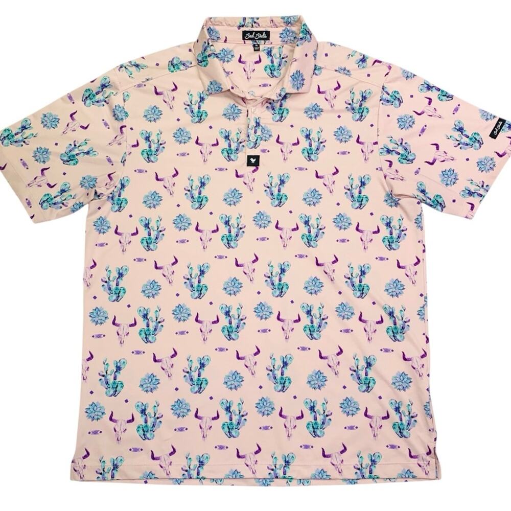 Bad Birdie Mens Golf Polo XL Ranch Desert Cow Skull Cactus Western Performance